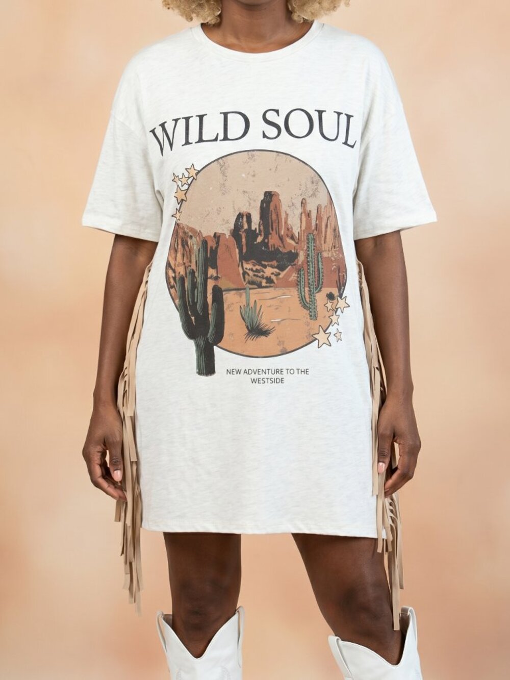 NWT Western Boho Fringe T-Shirt Dress Wild Soul Graphic